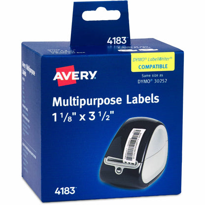 Avery® Direct Thermal Roll Labels - 3 1/2" Height x 1 1/8" Width - Permanent Adhesive - Rectangle - Thermal - Bright Whi