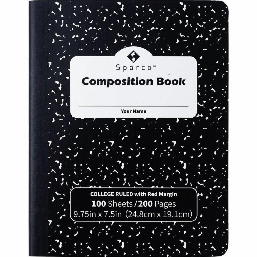Sparco College Ruled Composition Notebook - 100 Pages - Sewn - Front Ruling Surface - 2.10" Height x 7.3" Width x 9.9" L