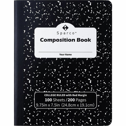 Sparco College Ruled Composition Notebook - 100 Pages - Sewn - Front Ruling Surface - 2.10" Height x 7.3" Width x 9.9" L