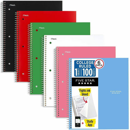 Mead Five Star Subject Spiral Notebook - 1 Subject(s) - 100 Sheets - Wire Bound - 3 Hole(s) - 11" x 8 1/2" Sheet Size - 