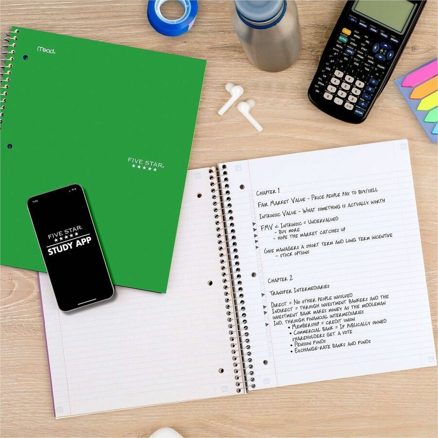 Mead Five Star Subject Spiral Notebook - 1 Subject(s) - 100 Sheets - Wire Bound - 3 Hole(s) - 11" x 8 1/2" Sheet Size - 