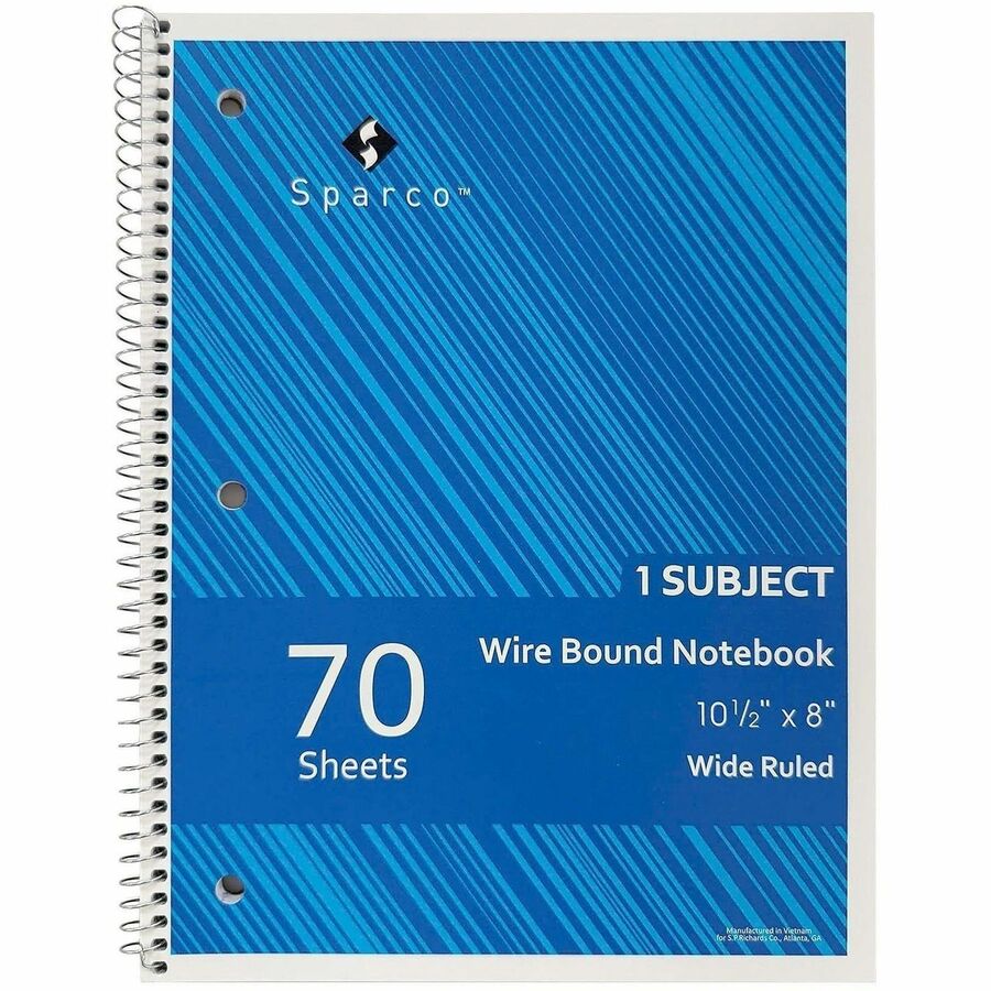Sparco Wide Ruled Wire-bound Notebook - Wire Bound - 3 Hole(s) - 0.25" Height x 8" Width x 10.5" Length - 703 / Pack