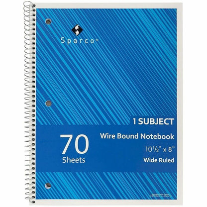 Sparco Wide Ruled Wire-bound Notebook - Wire Bound - 3 Hole(s) - 0.25" Height x 8" Width x 10.5" Length - 703 / Pack