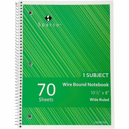 Sparco Wide Ruled Wire-bound Notebook - Wire Bound - 3 Hole(s) - 0.25" Height x 8" Width x 10.5" Length - 703 / Pack