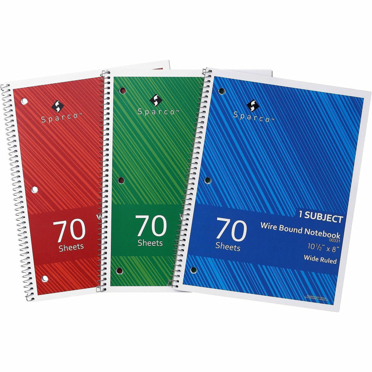 Sparco Wide Ruled Wire-bound Notebook - Wire Bound - 3 Hole(s) - 0.25" Height x 8" Width x 10.5" Length - 703 / Pack