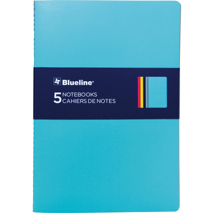 Blueline 5 Notebooks Pack - 64 Pages - Sewn - 5 3/4" x 8 1/4" Sheet Size - Assorted Cover - Soft Cover, Flexible Cover, 