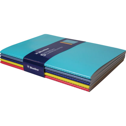 Blueline 5 Notebooks Pack - 64 Pages - Sewn - 5 3/4" x 8 1/4" Sheet Size - Assorted Cover - Soft Cover, Flexible Cover, 