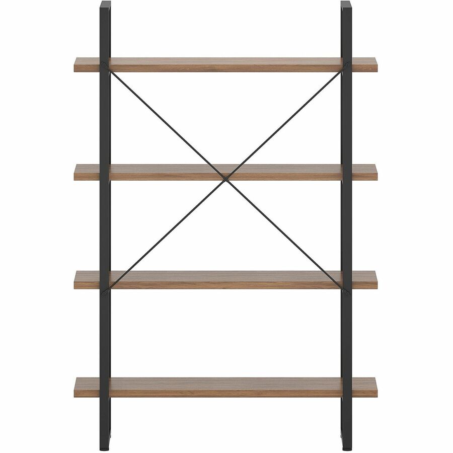 Lorell SOHO Rustic Metal Frame Bookcase - 57.5" Height x 39.4" Width x 11.8" Depth - 4 Shelve(s) - Band Edge - Finish: W