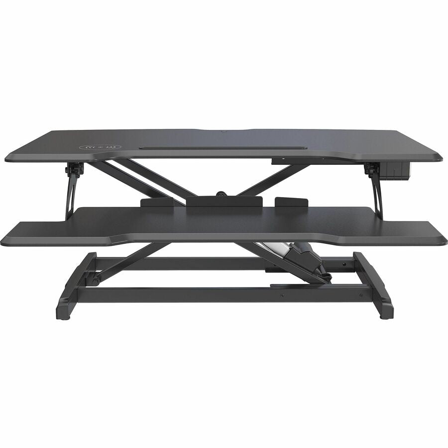 Lorell Electric Desk Riser with Wireless Device Charging - 20" Height x 19.25" Width x 33.50" Depth - Desktop - Black - 