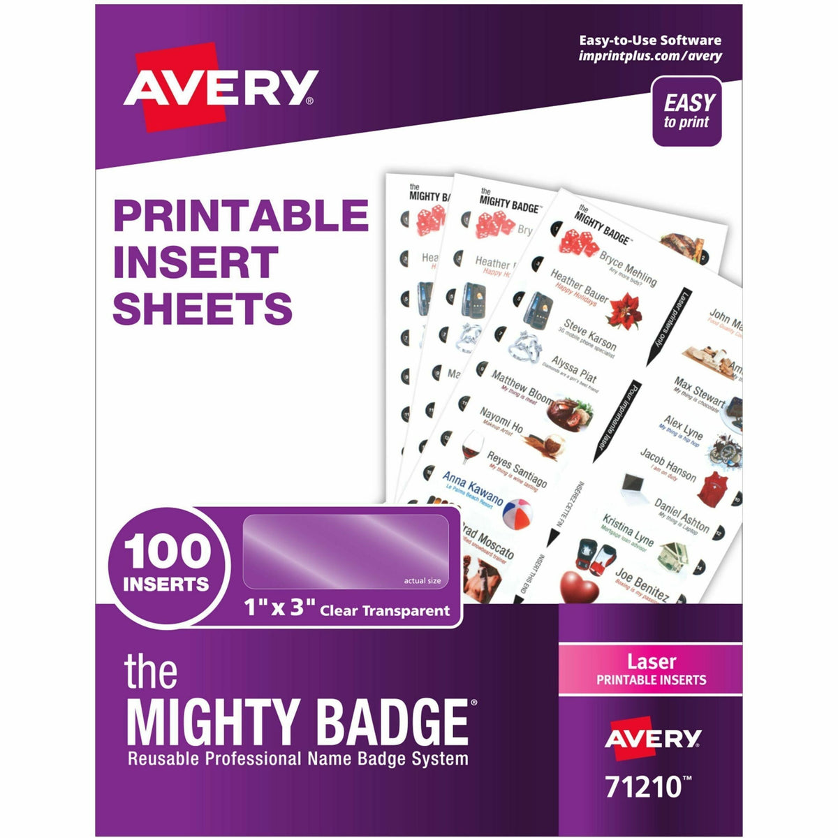 The Mighty Badge® by Avery® The Mighty Badge Printable Insert Sheets, 100 Clear Inserts, Laser - Letter - 8 1/2" x 11" -