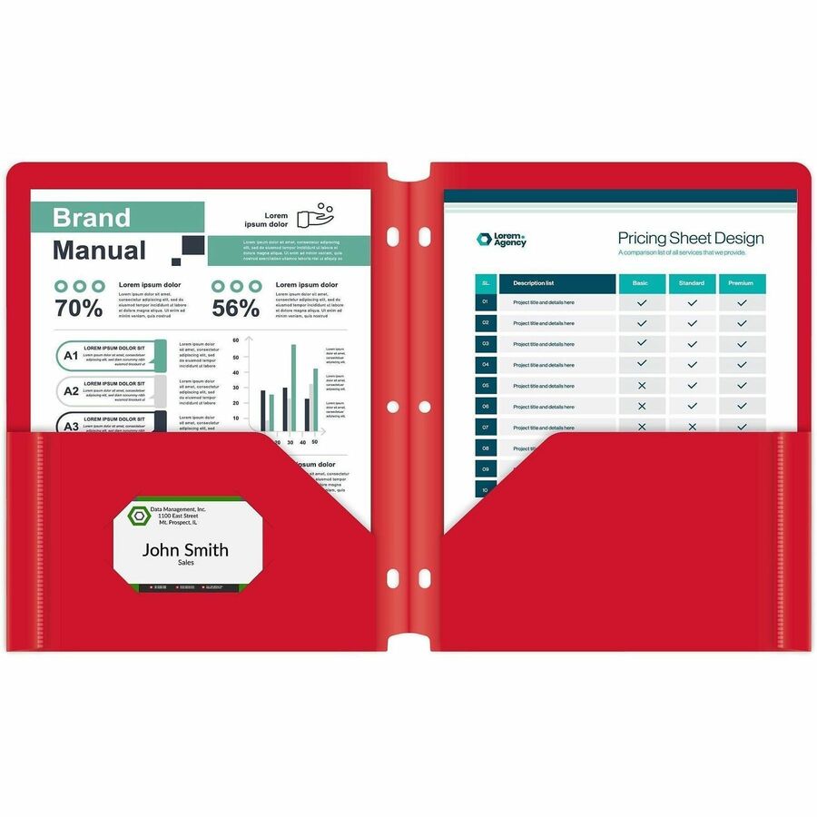 C-Line 2-pocket Heavyweight Poly Portfolio Pocket - 9.4" Width x 11.4" Length x 100 mil Thickness - For Letter 8 1/2" x 