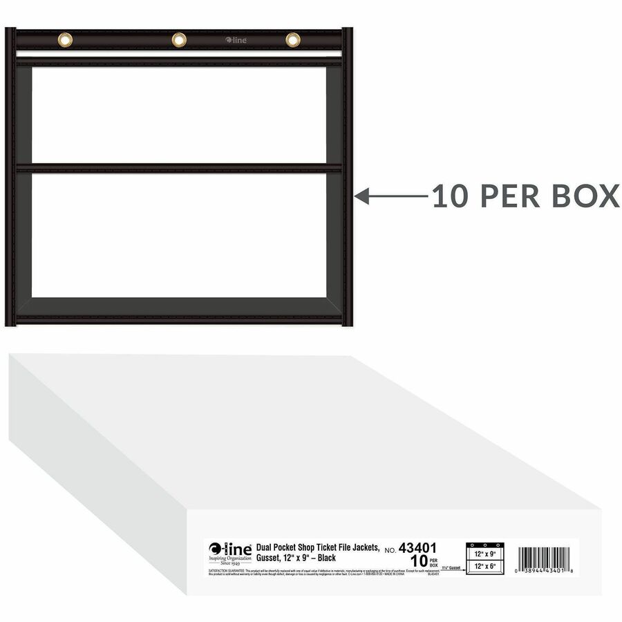 C-Line Dual Pocket Shop Ticket - 0.2" Height x 11.1" Width x 13.1" Length - Fabric, Metal - Black - 1 Box