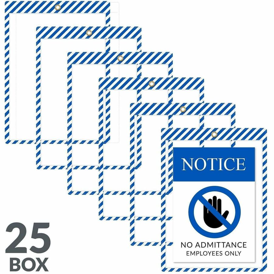C-Line Safety Striped Shop Ticket Holders - 0.1" Height x 9.8" Width x 13.6" Length - Vinyl - Blue, White - 1 Box