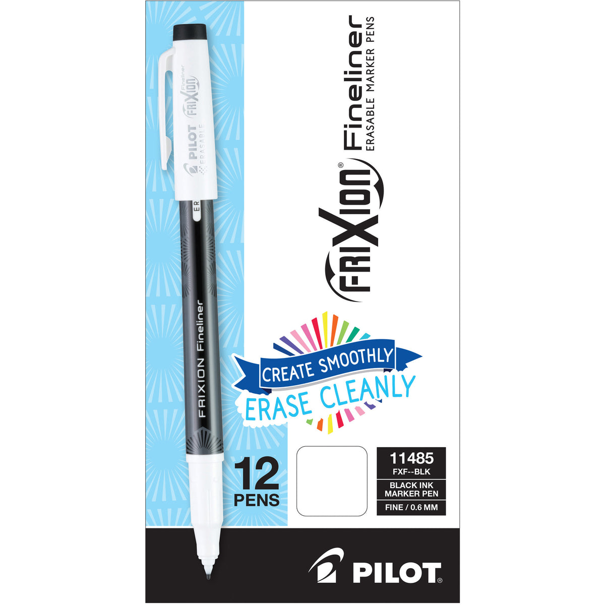 Pilot Erasaable Marker Pens - 0.7 mm Fine Pen Point - Erasable - Black Ink - Gel-based - Document, Writing - 12 / Dozen