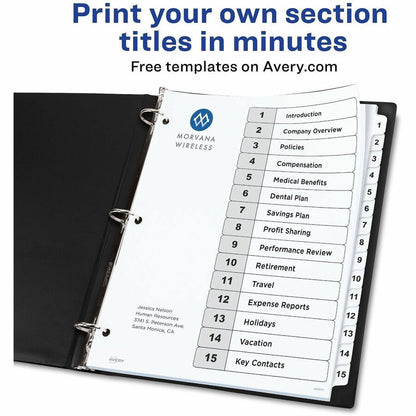 Avery Dividers, 15 Tabs, Ready Index (6 Sets of 11825) - 90 x Divider(s) - 90 Tab(s) - Digit - 1-15, Table of Contents -