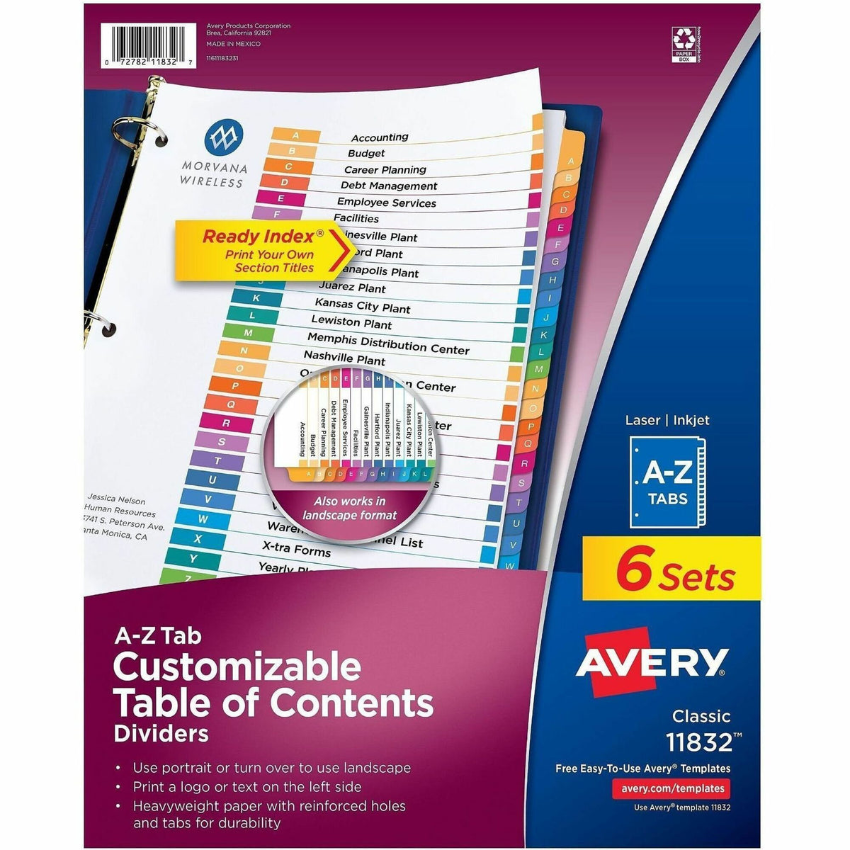 Avery A-Z Dividers, 26 Tabs, Ready Index (6 Sets of 11832) - 156 x Divider(s) - 156 Tab(s) - Alphabet - A-Z, Table of Co