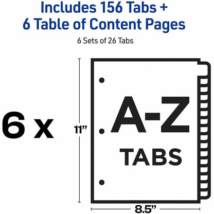 Avery A-Z Dividers, 26 Tabs, Ready Index (6 Sets of 11832) - 156 x Divider(s) - 156 Tab(s) - Alphabet - A-Z, Table of Co