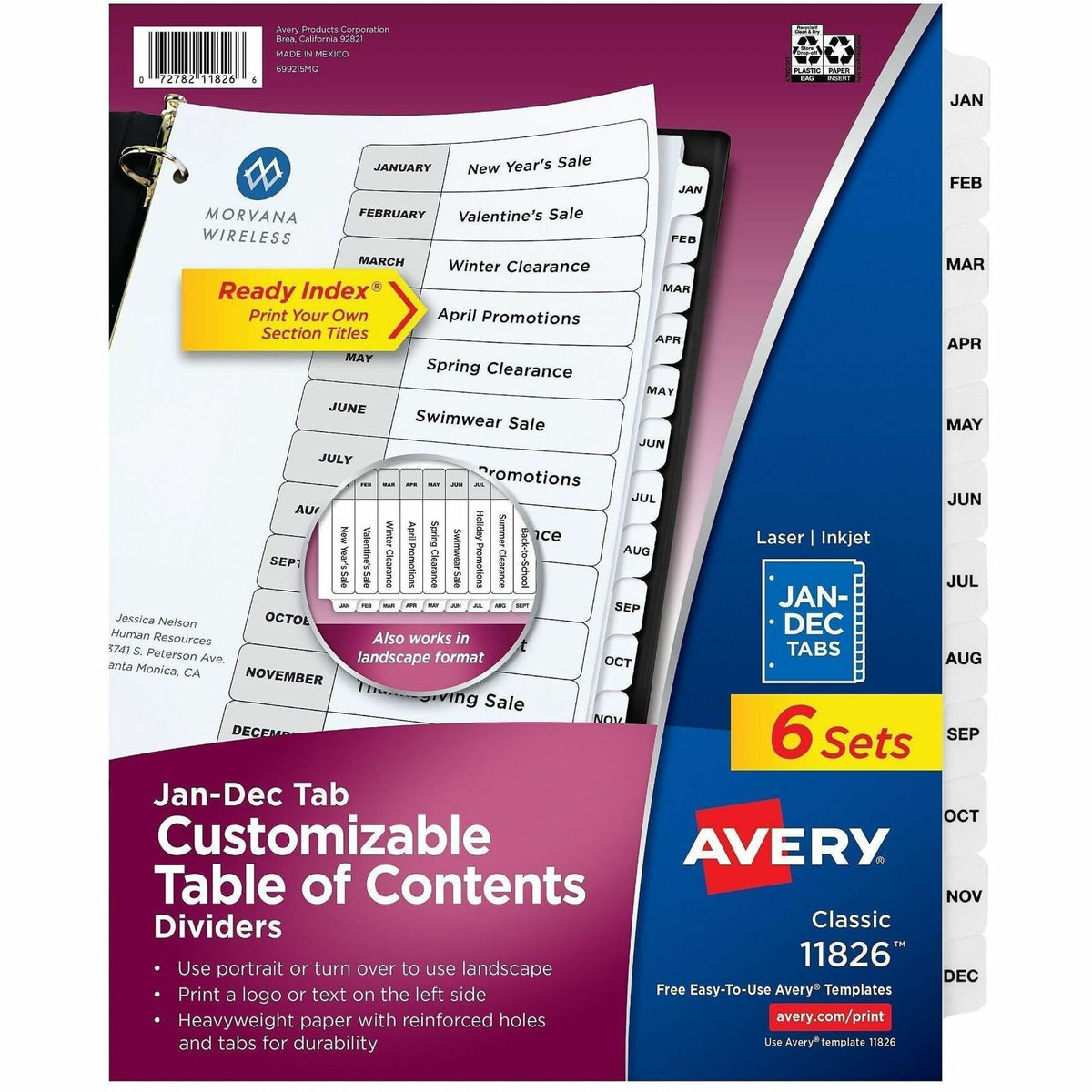 Avery Jan-Dec Dividers, 12 Tabs, Ready Index (6 Sets of 11826) - 72 x Divider(s) - 72 Tab(s) - Month - Jan-Dec, Table of