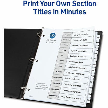 Avery Jan-Dec Dividers, 12 Tabs, Ready Index (6 Sets of 11826) - 72 x Divider(s) - 72 Tab(s) - Month - Jan-Dec, Table of