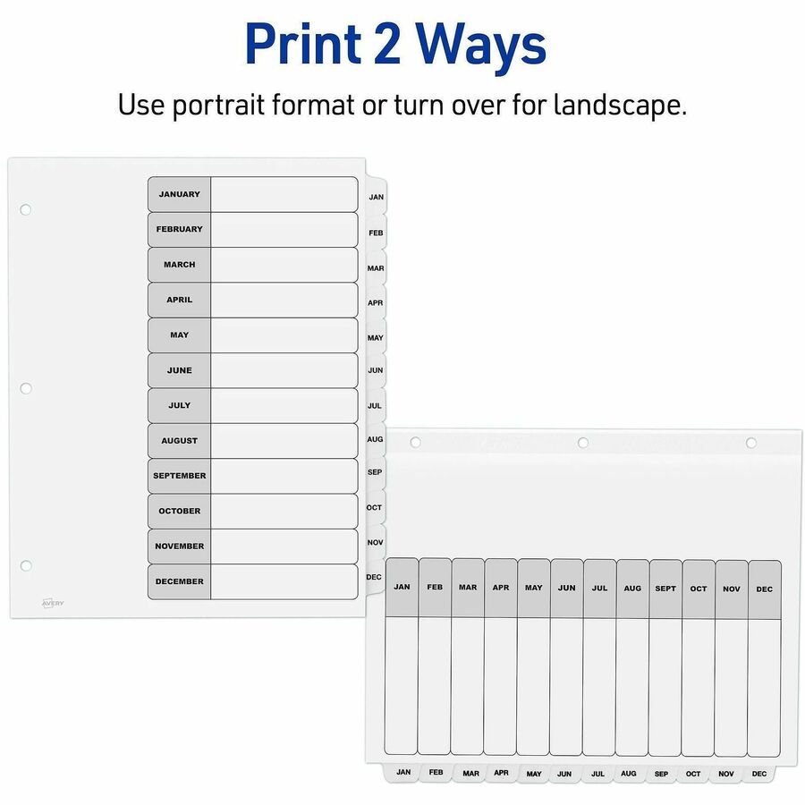 Avery Jan-Dec Dividers, 12 Tabs, Ready Index (6 Sets of 11826) - 72 x Divider(s) - 72 Tab(s) - Month - Jan-Dec, Table of