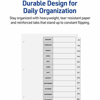 Avery Jan-Dec Dividers, 12 Tabs, Ready Index (6 Sets of 11826) - 72 x Divider(s) - 72 Tab(s) - Month - Jan-Dec, Table of