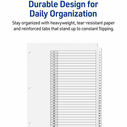 Avery 1-31 Dividers, 31 Tabs, Ready Index (6 Sets of 11827) - 186 x Divider(s) - 186 Tab(s) - Digit - 1-31, Table of Con