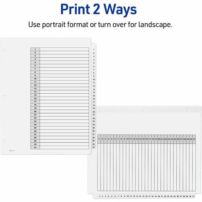Avery 1-31 Dividers, 31 Tabs, Ready Index (6 Sets of 11827) - 186 x Divider(s) - 186 Tab(s) - Digit - 1-31, Table of Con