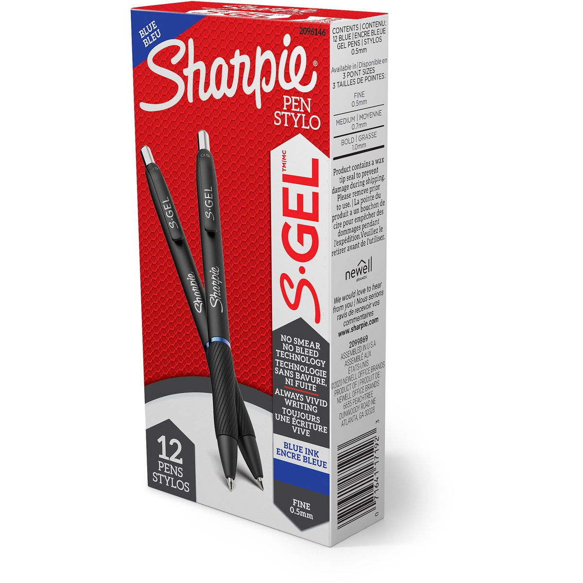 Sharpie S-Gel Pens - 0.5 mm Pen Point - Retractable - Blue Ink - Gel-based - 12 / Dozen