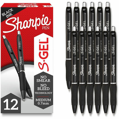 Sharpie S-Gel Pens - 0.7 mm Pen Point - Retractable - Black Ink - Gel-based - 12 / Dozen