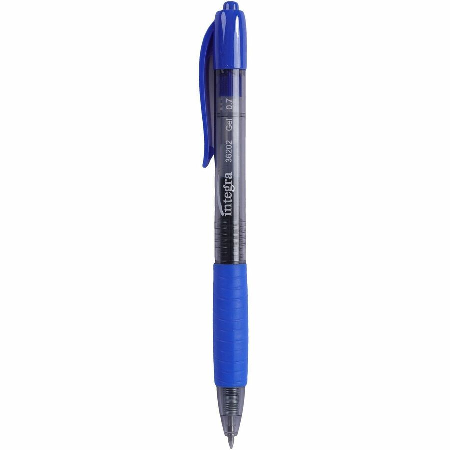 Integra Retractable 0.7mm Gel Pen - 0.7 mm Medium Pen Point - Retractable - Blue Ink - Gel-based - Blue Barrel - 1 Dozen