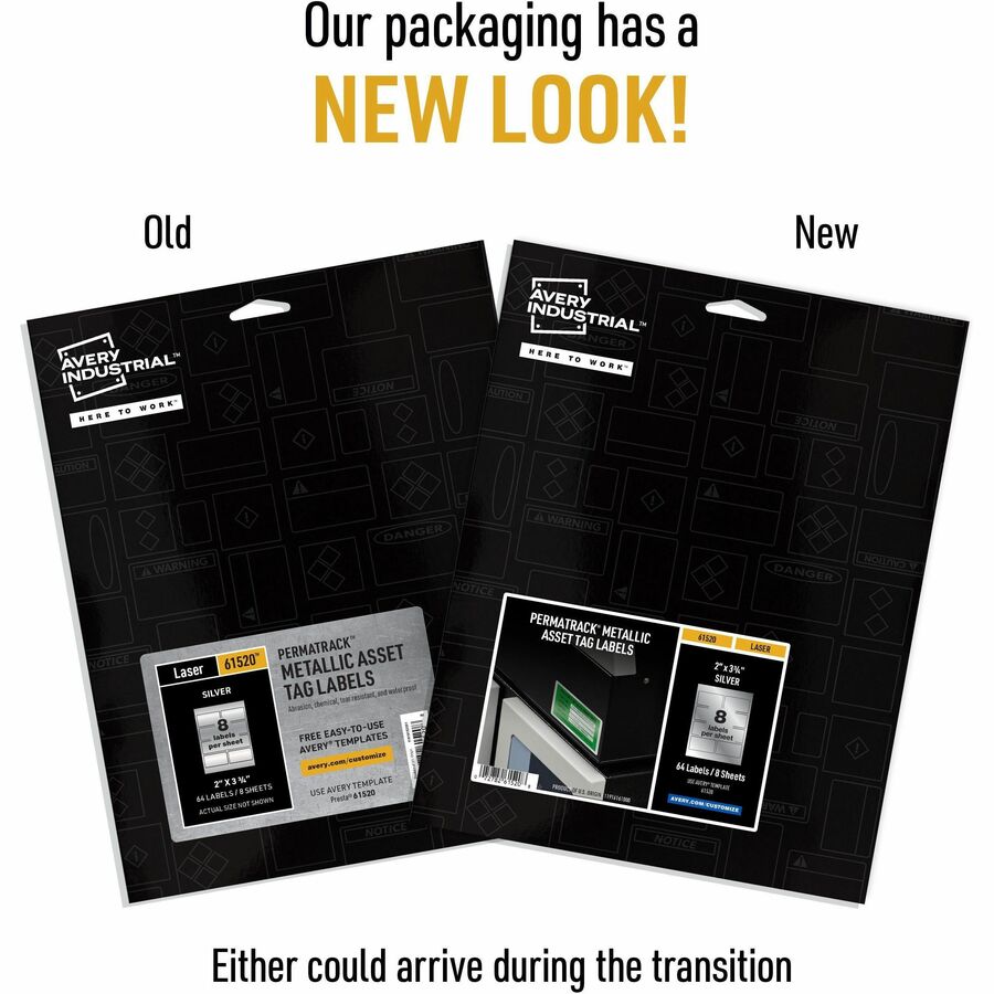 Avery® PermaTrack Metallic Asset Tag Labels, 2" x 3-3/4" , 64 Asset Tags - Waterproof - 2" Width x 3 3/4" Length - Perma