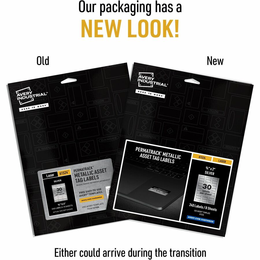 Avery® PermaTrack Metallic Asset Tag Labels, 3/4" x 2" , 240 Asset Tags - Waterproof - 3/4" Width x 2" Length - Permanen