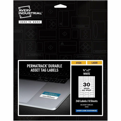 Avery® PermaTrack Durable White Asset Tag Labels, 3/4" x 2" , 240 Asset Tags - Waterproof - 3/4" Width x 2" Length - Per