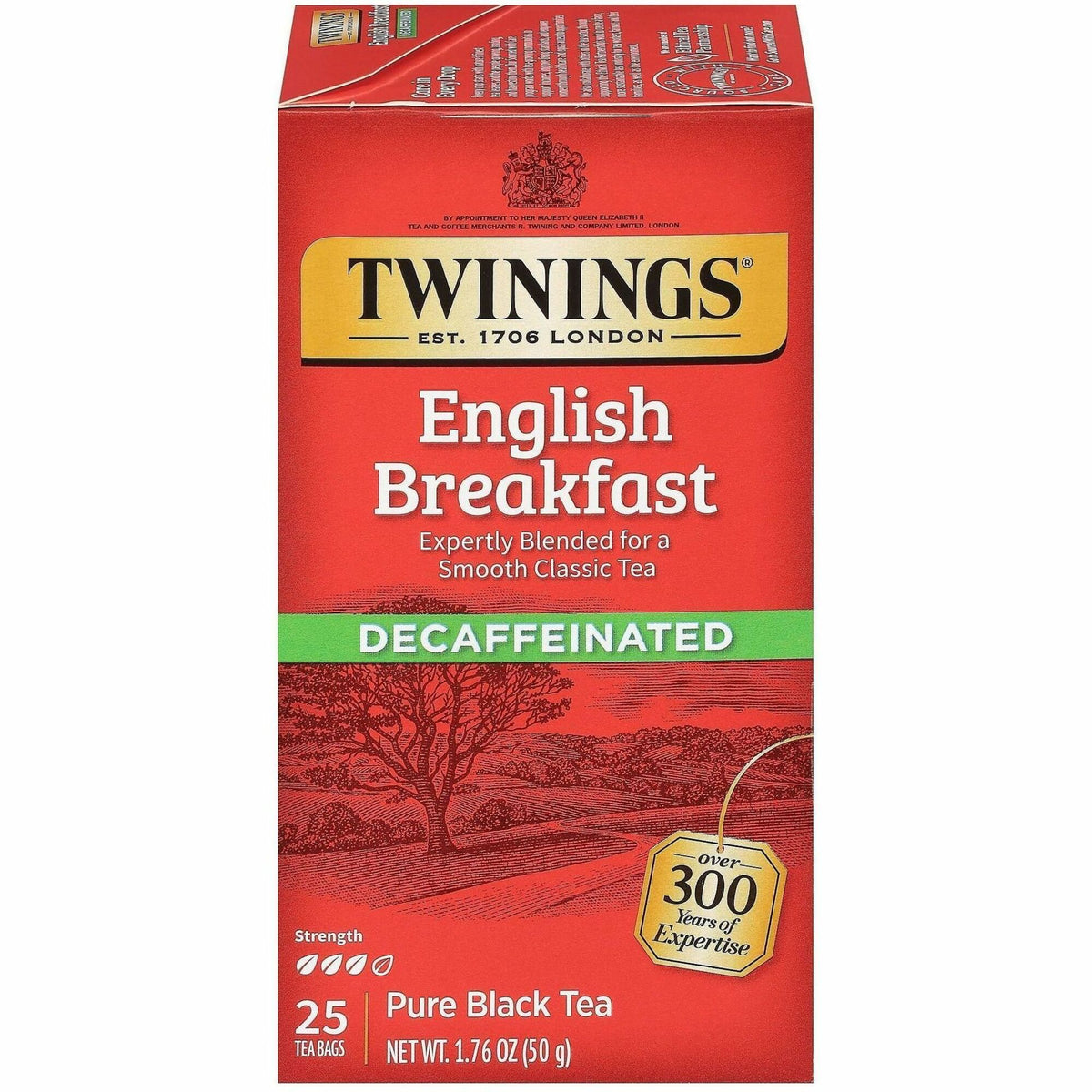 Twinings of London Decaf English Breakfast Black Tea Bag - 1.8 oz - Decaffeinated - 25 / Box