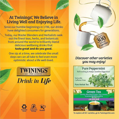 Twinings of London Lemon & Ginger Herbal Tea Bag - 1.3 oz - Decaffeinated - 25 / Box