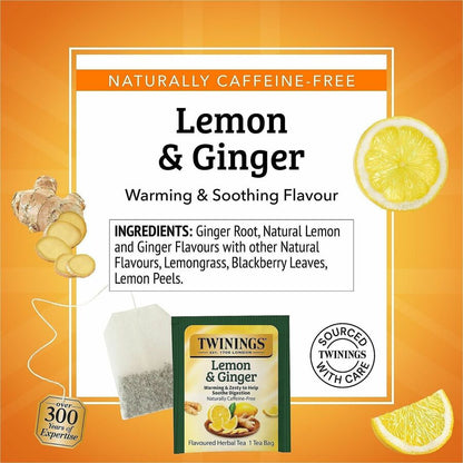 Twinings of London Lemon & Ginger Herbal Tea Bag - 1.3 oz - Decaffeinated - 25 / Box
