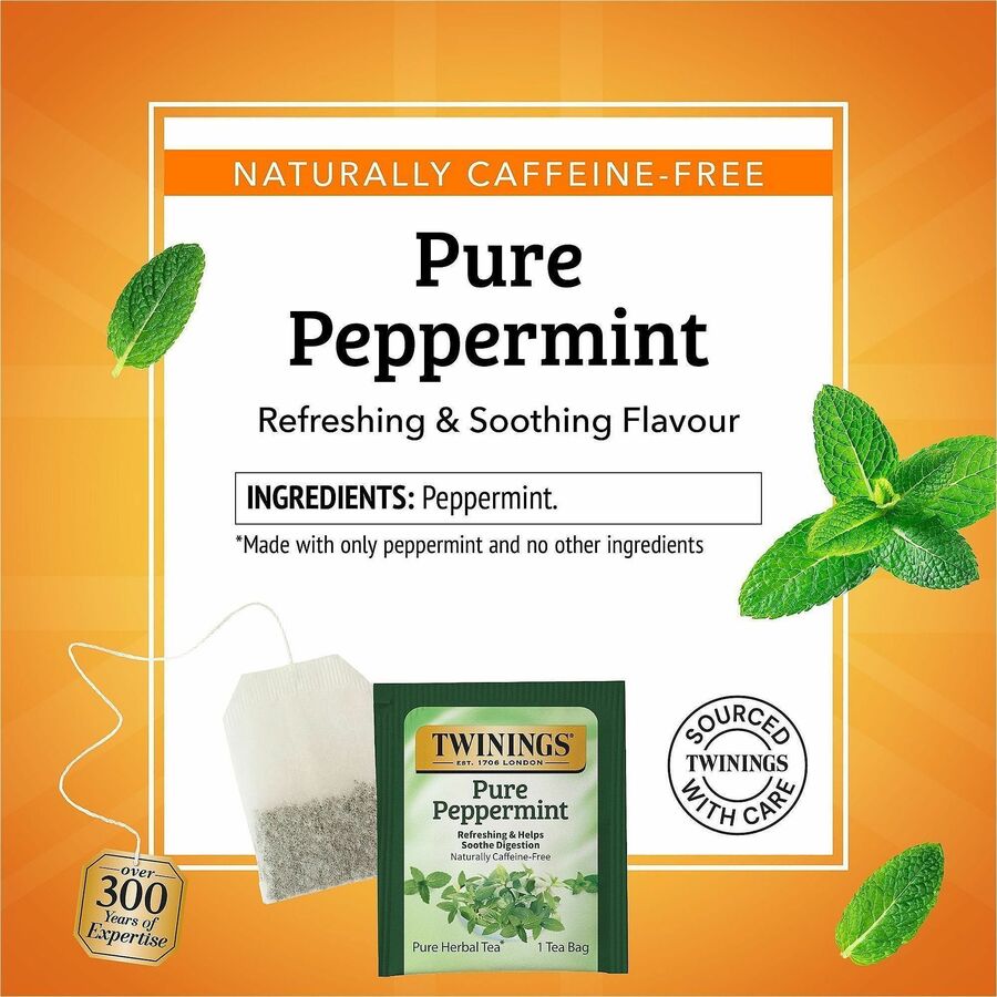 Twinings of London Pure Peppermint Herbal Tea Bag - 1.8 oz - Caffeine-free - 25 / Box