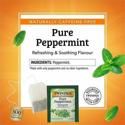 Twinings of London Pure Peppermint Herbal Tea Bag - 1.8 oz - Caffeine-free - 25 / Box