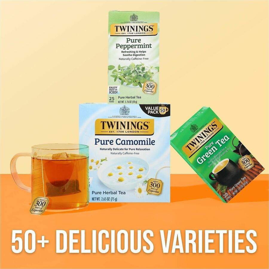 Twinings of London Pure Peppermint Herbal Tea Bag - 1.8 oz - Caffeine-free - 25 / Box