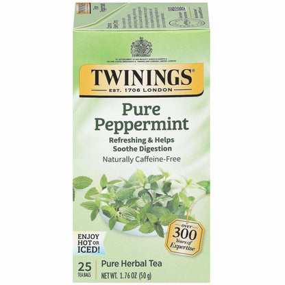 Twinings of London Pure Peppermint Herbal Tea Bag - 1.8 oz - Caffeine-free - 25 / Box