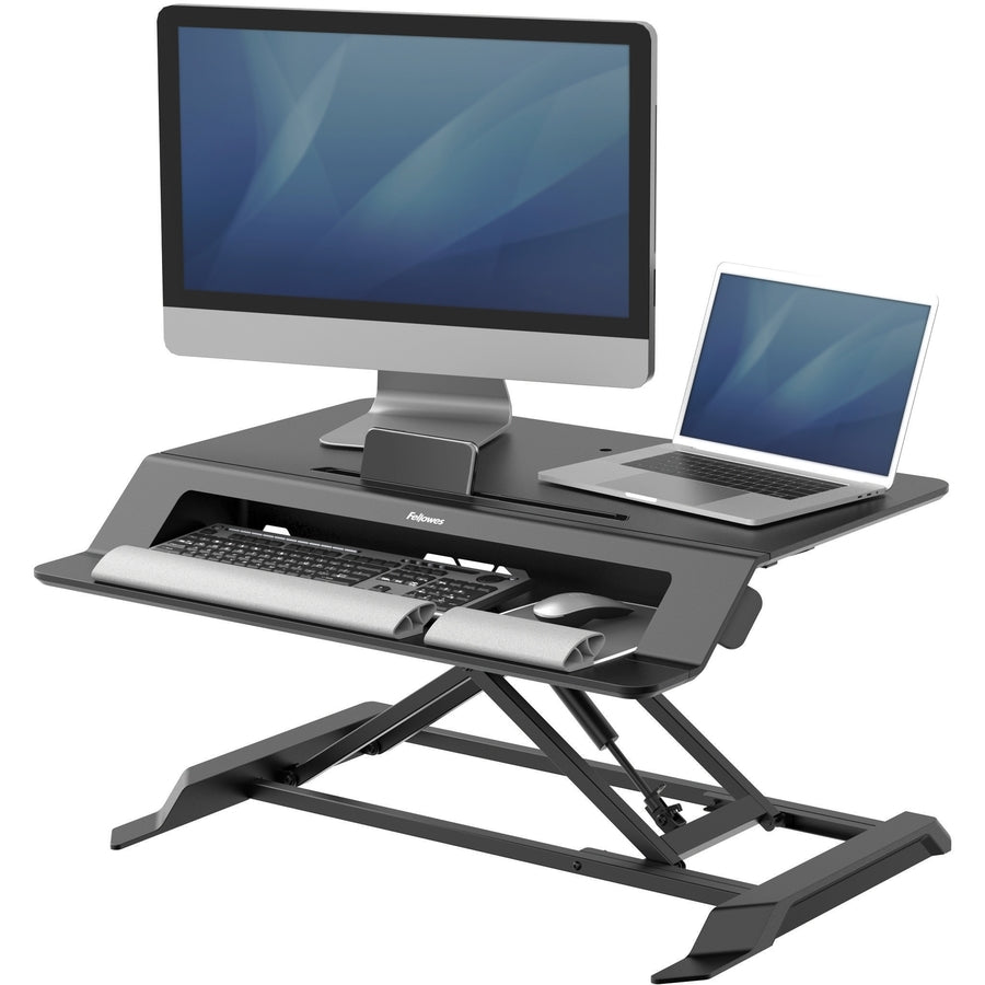 Fellowes Lotus LT Sit-Stand Workstation - 4.38" Height x 31.50" Width x 24" Depth - Desktop - Black - 1 Each