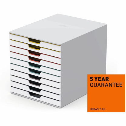 DURABLE VARICOLOR MIX 10 Drawer Desktop Storage Box, White/Multicolor - 10 Drawer(s) - 11" Height x 11.50" Width x 14" D