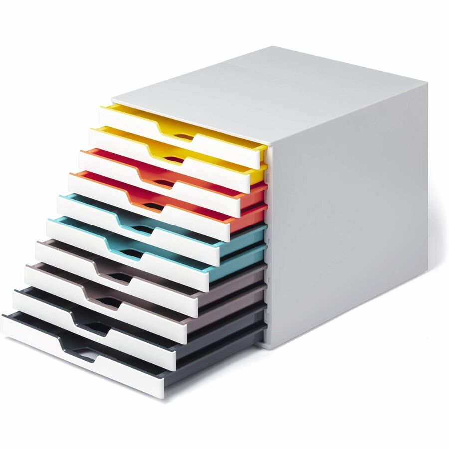 DURABLE VARICOLOR MIX 10 Drawer Desktop Storage Box, White/Multicolor - 10 Drawer(s) - 11" Height x 11.50" Width x 14" D