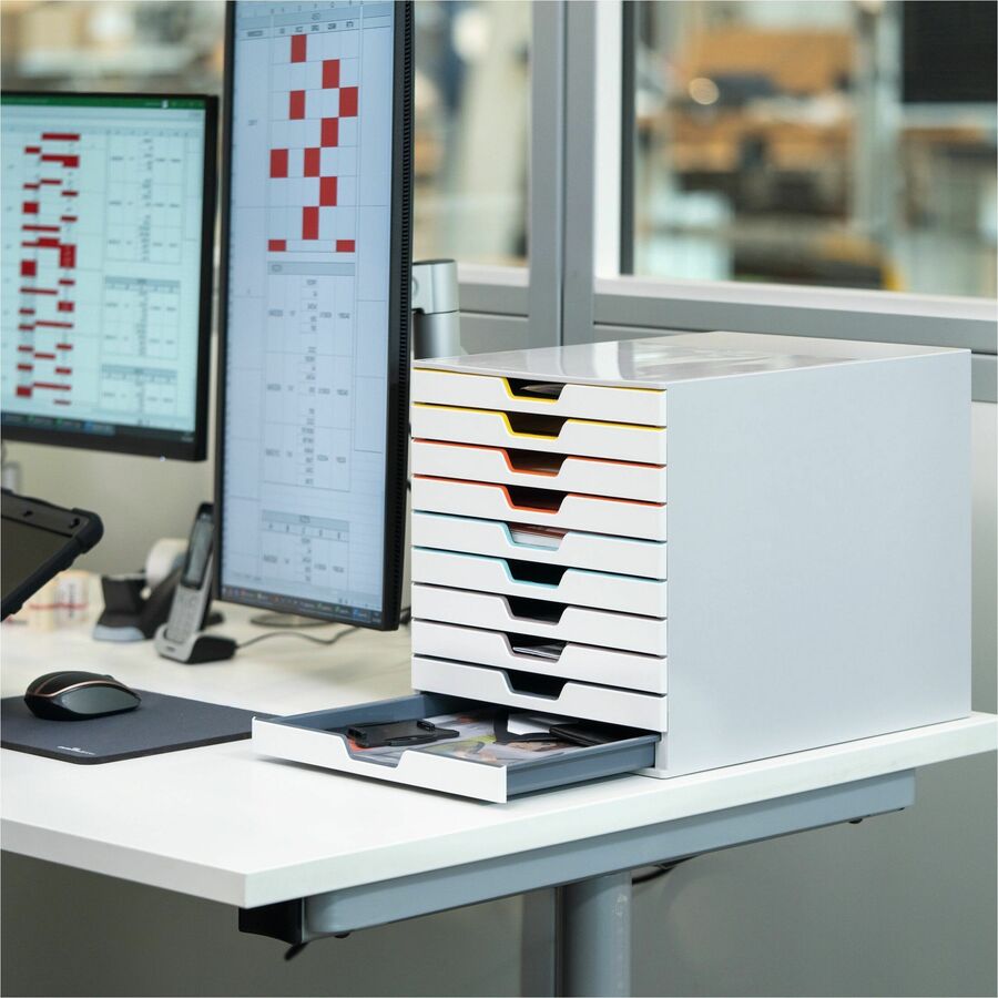 DURABLE VARICOLOR MIX 10 Drawer Desktop Storage Box, White/Multicolor - 10 Drawer(s) - 11" Height x 11.50" Width x 14" D