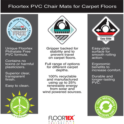 Floortex Advantagemat Black® Vinyl Lipped Chair Mat for Carpets - 45" x 53" - Carpeted Floor