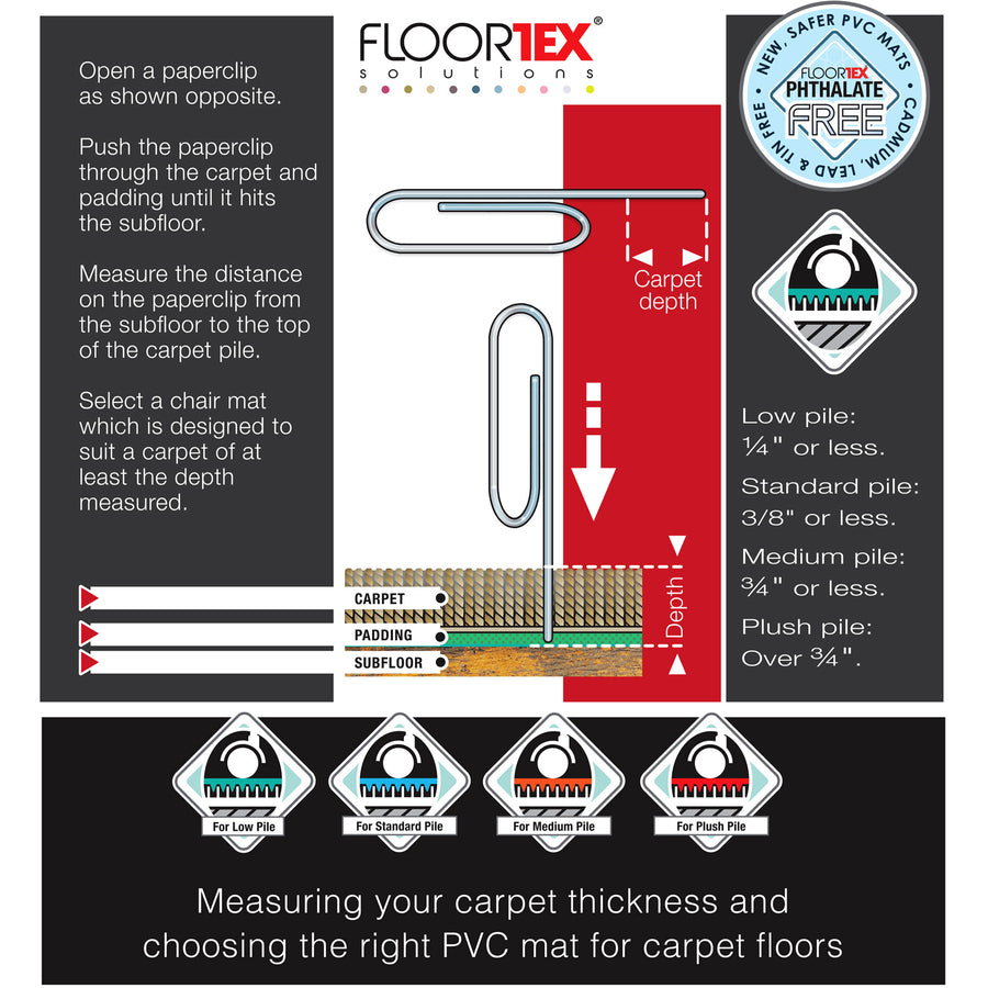 Floortex Advantagemat Black® Vinyl Lipped Chair Mat for Carpets - 45" x 53" - Carpeted Floor