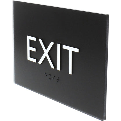 Lorell Exit Sign - 4.5" Width x 6.8" Height - Rectangular Shape - Surface-mountable - Easy Readability, Braille - Indoor