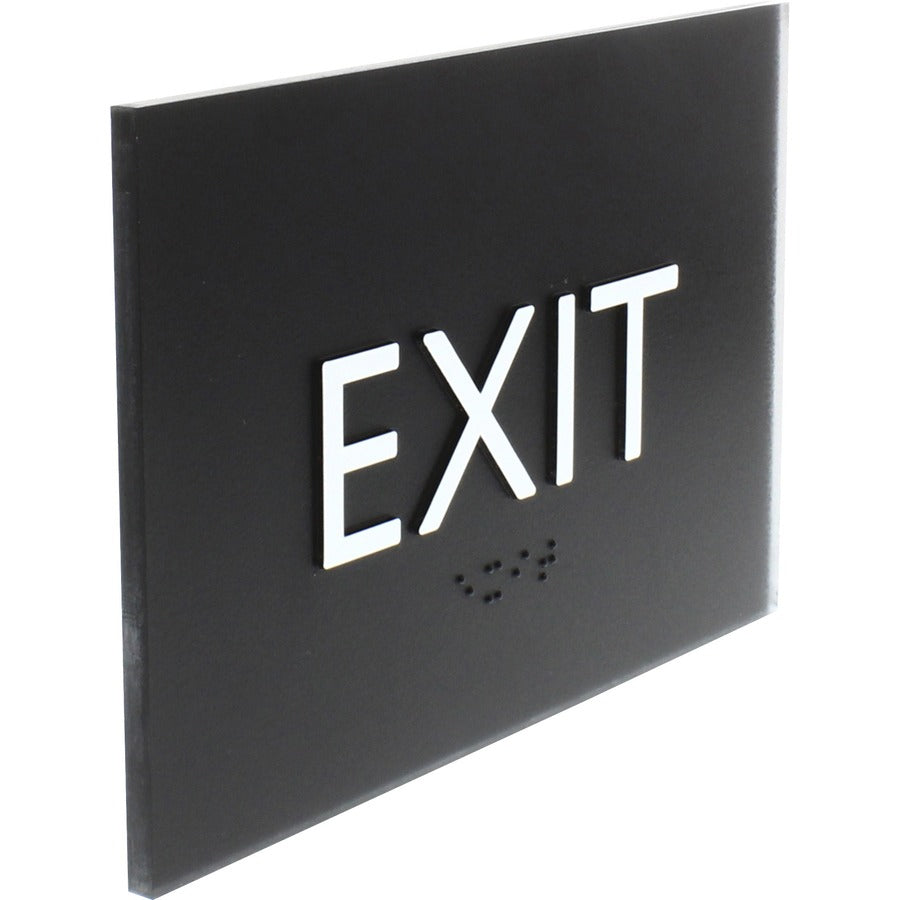 Lorell Exit Sign - 4.5" Width x 6.8" Height - Rectangular Shape - Surface-mountable - Easy Readability, Braille - Indoor