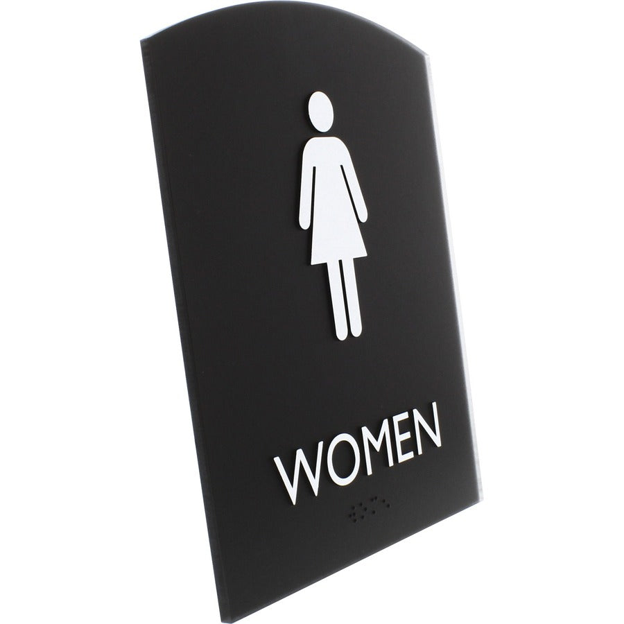 Lorell Arched Women's Restroom Sign - Print/Message "Women" - 6.8" Width x 8.5" Height - Rectangular Shape - Surface-mou