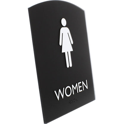 Lorell Arched Women's Restroom Sign - Print/Message "Women" - 6.8" Width x 8.5" Height - Rectangular Shape - Surface-mou
